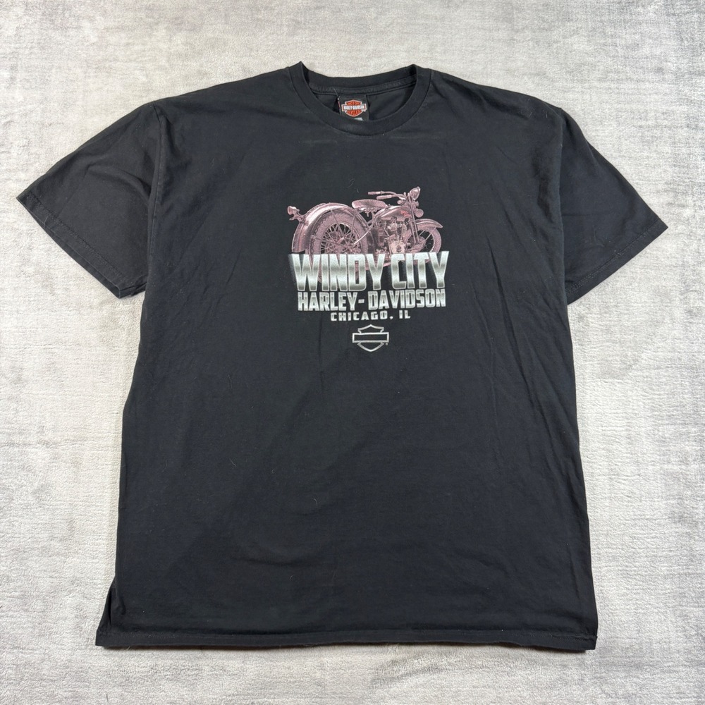 Harley Davidson Shirt Mens XL Black Windy City Chicago Graphic Biker Tee